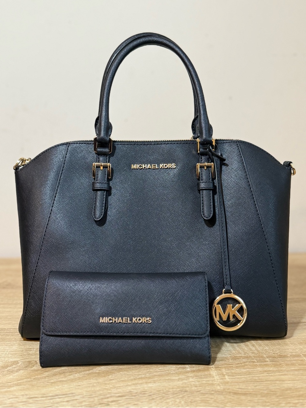 Michael Kors Black Saffiano Leather Satchel with Matching Wallet